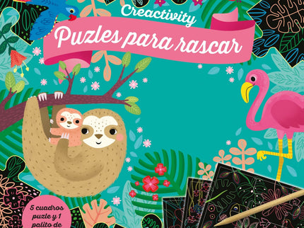 Libro Creactivity. Jungla. Puzzles Para Rascar: ¡Juega con los puzles! Rasca las zonas de carboncillo negro siguiendo el modelo y aparecera?