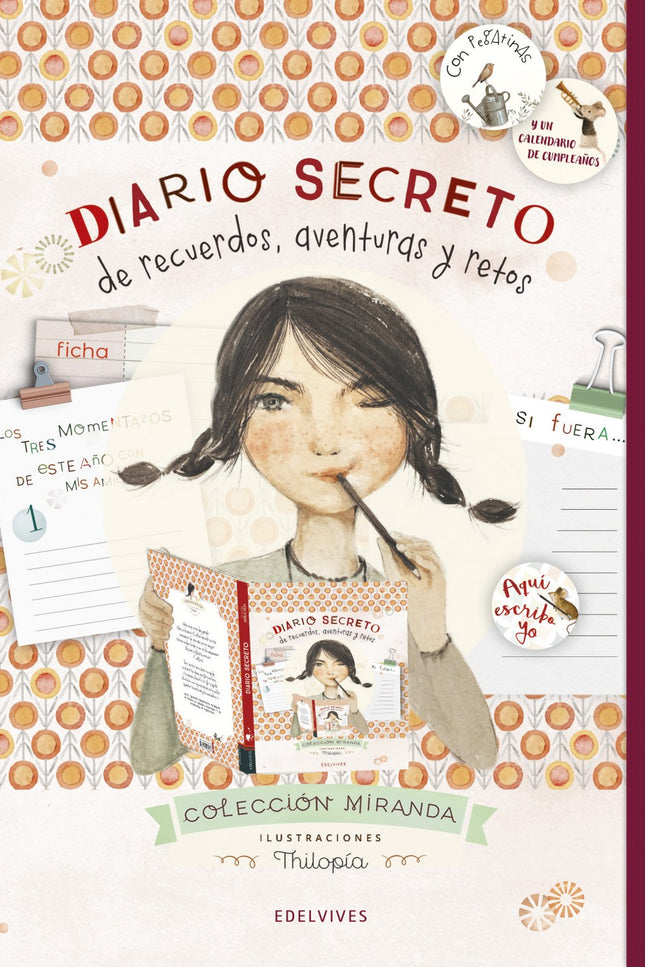 Libro Diario Secreto De Recuerdos, Aventuras Y Retos: Un diario en el que los lectores podrán guardar sus recuerdos, recopilar sus anécdotas, confesar sus deseos más ocultos, anotar los cumpleaños imprescindibles y mucho más, al tiempo que conocen un poco mejor a la perspicaz y divertida protagonista de los libros de la colección Miranda. Incluye un desplegable para anotar los cumpleaños más señalados y cuatro hojas de pegatinas.