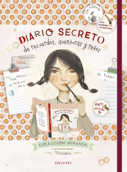 Libro Diario Secreto De Recuerdos, Aventuras Y Retos: Un diario en el que los lectores podrán guardar sus recuerdos, recopilar sus anécdotas, confesar sus deseos más ocultos, anotar los cumpleaños imprescindibles y mucho más, al tiempo que conocen un poco mejor a la perspicaz y divertida protagonista de los libros de la colección Miranda. Incluye un desplegable para anotar los cumpleaños más señalados y cuatro hojas de pegatinas.