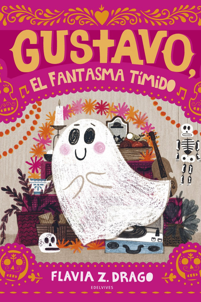 Libro Gustavo, El Fantasma Tímido: Gustavo era un fantasma muy muy tímido al que le gustaba muchísimo tocar su violín. Por encima de todo, deseaba tener un amigo, así que decidió ser valiente y enviar una invitación muy especial.