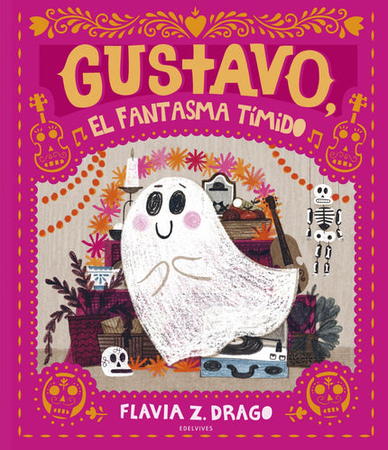 Libro Gustavo, El Fantasma Tímido: Gustavo era un fantasma muy muy tímido al que le gustaba muchísimo tocar su violín. Por encima de todo, deseaba tener un amigo, así que decidió ser valiente y enviar una invitación muy especial.