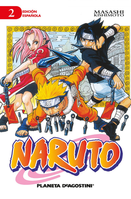 Libro Naruto Nº02: Naruto,SasukeySakura, que han logrado superar la prueba del maestroKakashipara convertirse en ninjas 