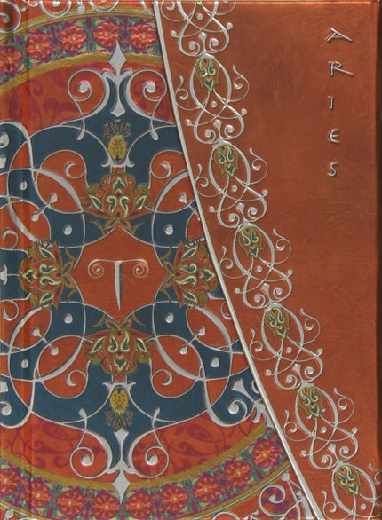 Libro Aries: Um caderno para anotaçäes importantes com capas em relevo e o signo de Carneiro inscrito. No interior as pg
