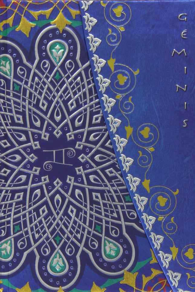 Libro Geminis: Um caderno para anotaçäes importantes com capas em relevo e o signo de Gémeos inscrito. No interior as pg