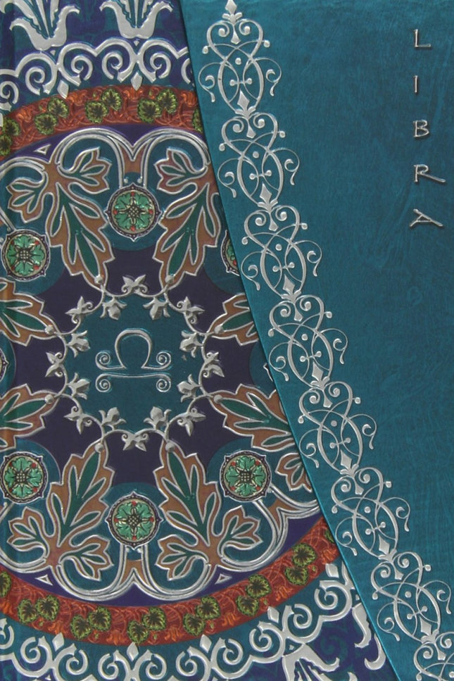 Libro Libra: Um caderno para anotaçäes importantes com capas em relevo e o signo de Balança inscrito. No interior as pgi