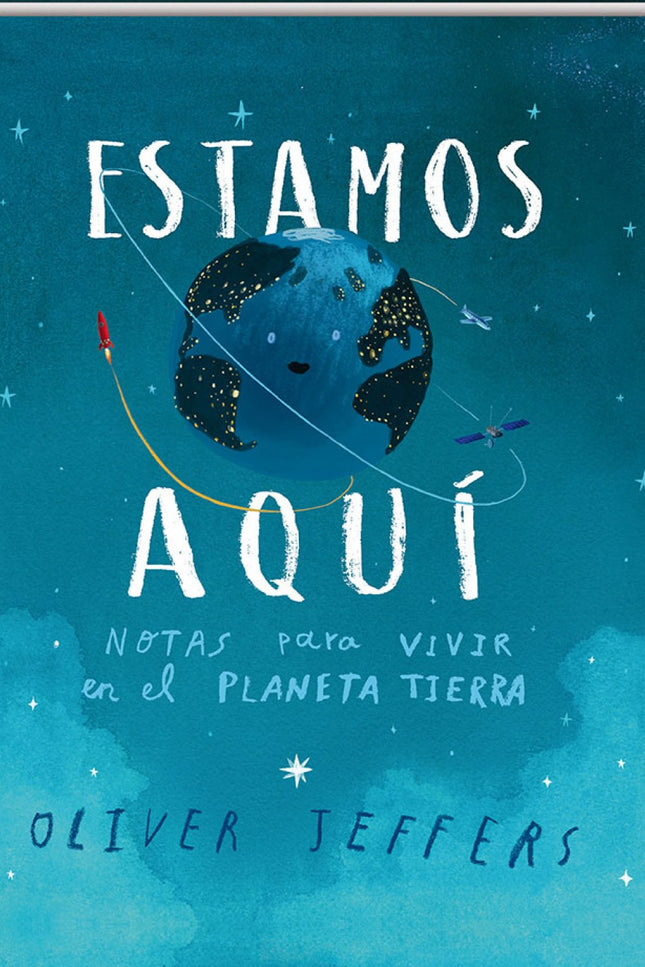 Libro Estamos Aquí: Nuestro mundo puede ser un lugar desconcertante, especialmente si acabas de nacer. Cuando un bebé llega al mundo su cabeza esta llena de preguntas, que podremos ayudarle a contestar con ayuda de este nuevo álbum del bestseller internacional Oliver Jeffers.