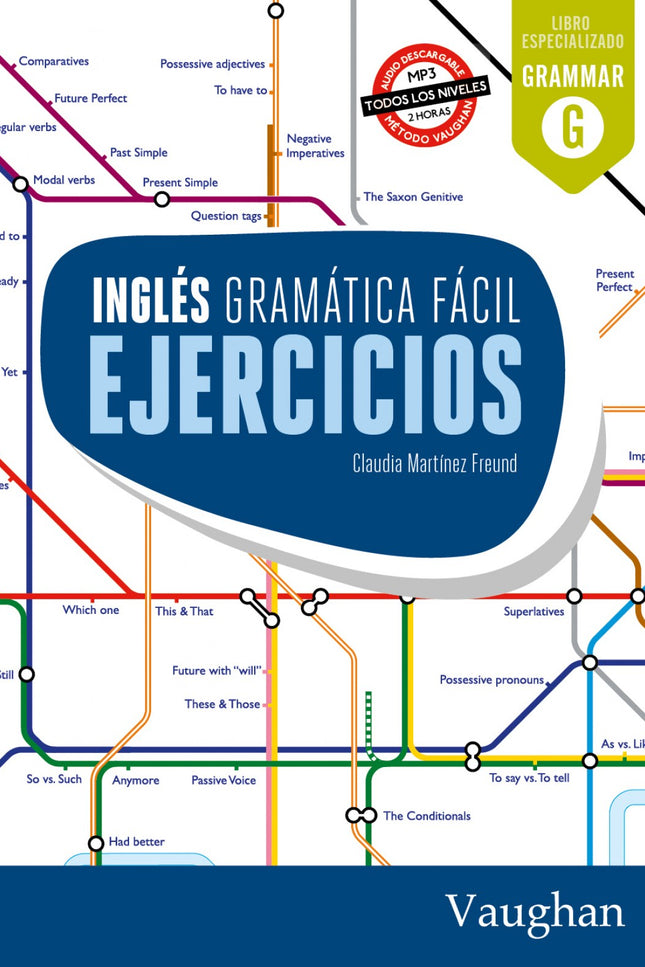 Libro Inglés: INGLÉS GRAMÁTICA FÁCIL EJERCICIOS es un libro de autoestudio que está pensado para acompañar a nuestro bestseller INGLÉS GRAMÁTICA FÁCIL. El libro trabaja desde las estructuras más básicas hasta las más complejas a través de ejercicios clásicos de Vaughan, como es la traducción inversa, la formación de preguntas y respuestas o la práctica de oraciones afirmativas, negativas e interrogativas.