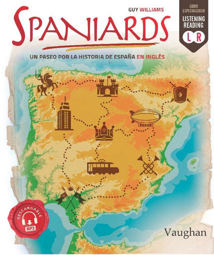 Libro Spaniards: Spaniards, un paseo por la historia de España en inglés cuenta la apasionante historia de España en inglés a través de los ojos de 40 personajes españoles cruciales en la historia de España. Personajes como Trajano, Pizarro, Santa Teresa de Jesús o Manuel Azaña presentan las dificultades, intrigas y luchas de sus tiempos de una manera sencilla, interesante y entretenida.