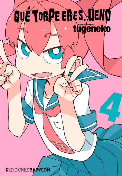 Libro Que Torpe Eres Ueno N 04: Ueno es una chica de carácter fuerte cuyo punto débil es el amor. Es la presidenta del club de ciencia, va a tercero de la escuela media y está enamorada de su compañero Tanaka.