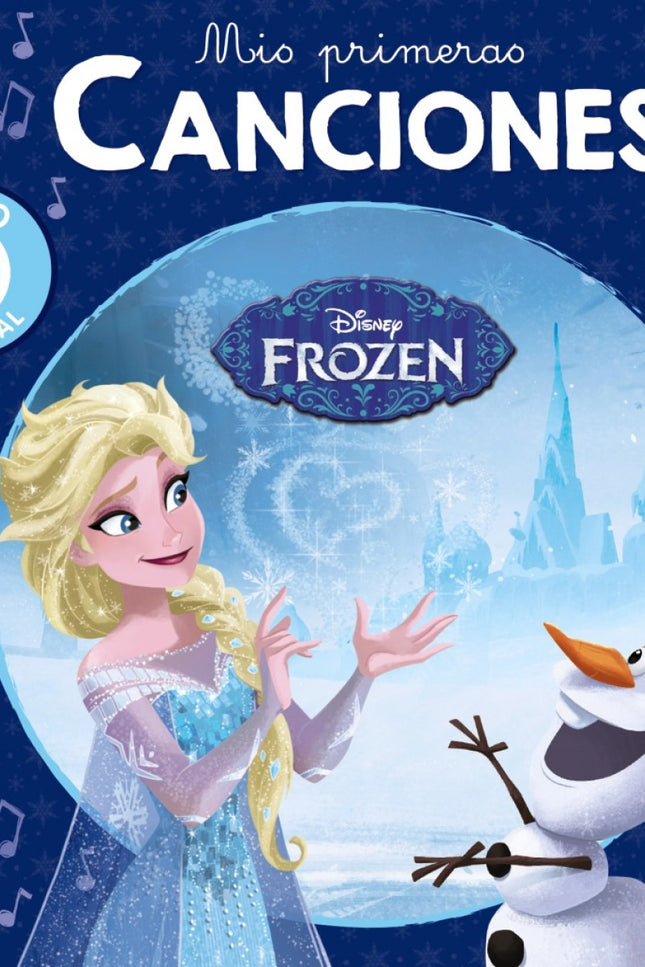 Libro Mis Primeras Canciones. Frozen: Este libro musical reproduce en cada doble página un fragmento de algunas canciones inolvidables de ' Frozen ' , que además íse puede escuchar!: con solo darle al pequeño chip blanco que aparece en la página impar, pueden escucharse estos fragmentos míticos de las películas clásicas Disney. Cada libro está ilustrado con las imágenes originales de la película.