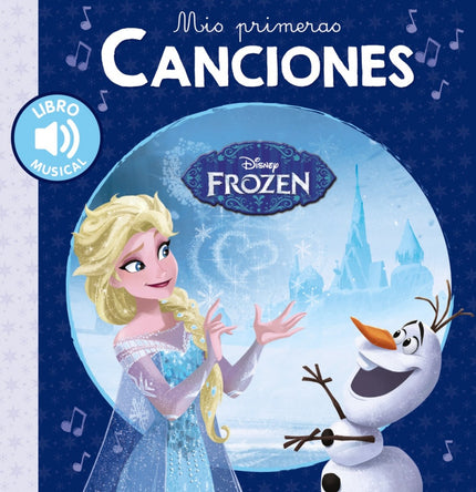 Libro Mis Primeras Canciones. Frozen: Este libro musical reproduce en cada doble página un fragmento de algunas canciones inolvidables de ' Frozen ' , que además íse puede escuchar!: con solo darle al pequeño chip blanco que aparece en la página impar, pueden escucharse estos fragmentos míticos de las películas clásicas Disney. Cada libro está ilustrado con las imágenes originales de la película.