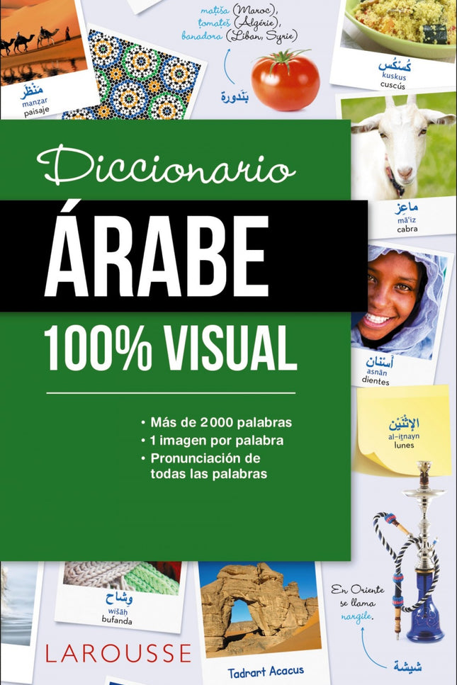 Libro Diccionario árabe 100% Visual: La obra ideal para familiarizarse con el vocabulario y las expresiones básicas del árabe. - 2 000 palabras y expresiones  - 1 imagen por palabra  - 80 temas habituales del día a día  - Fotografías divertidas para memorizar fácilmente las palabras   Con páginas sobre cultura árabe y un mini diccionario español-árabe al final de la obra.