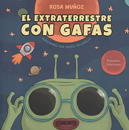 Libro El Extraterrestre Con Gafas: Mario duerme plácidamente en su dormitorio. Un ruido y unas luces extrañas le despiertan: es Jopi, un extraterrestre que le visita de otro planeta porque se ha enterado de que en la Tierra tienen un poderoso invento para mejorar la visión.