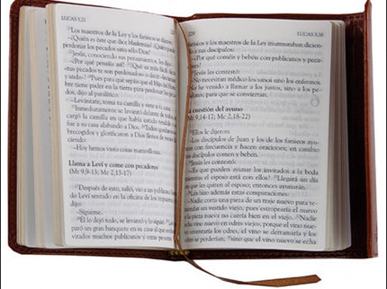 Libro Los Santos Evangelios: Elegante edición en piel de Los Santos Evangelios, con canto dorado, cinta de registro y cubierta de agradable tacto, en imitación piel con solapa de cierre imantada. Gracias a su formato pequeño y flexible y al papel biblia, el lector podrá tener el texto bíblico siempre a mano, en el bolsillo, en el bolso, en el cajón del escritorio o de la mesilla de noche, disponible para leerlo en cualquier momento y lugar.