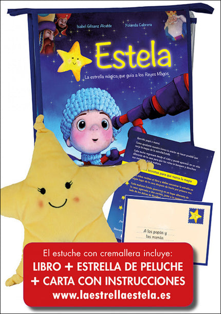 Libro Estela: Cada noche desde el comienzo de la Navidad, Estela, la estrella que guía a los Reyes Magos, sube al cielo para indicarles con su brillo el camino que lleva hasta nuestros zapatos. Pero cada mañana aparece en un lugar distinto de nuestra casa con la apariencia de una estrella de peluche.