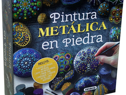Libro Pintura Metálica En Piedra: Sencillas y claras explicaciones que te mostrarán el proceso creativo de ocho diseños diferentes para pintar piedras, con consejos, trucos y el material necesario, incluidas las piedras, para aprender esta sorprendente manualidad.