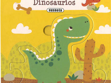 Libro Dinosaurios: ¿Quieres conocer a estos dinosaurios? Saca las piezas de cada página, encájalas una con otra y pon a los animales en fila.