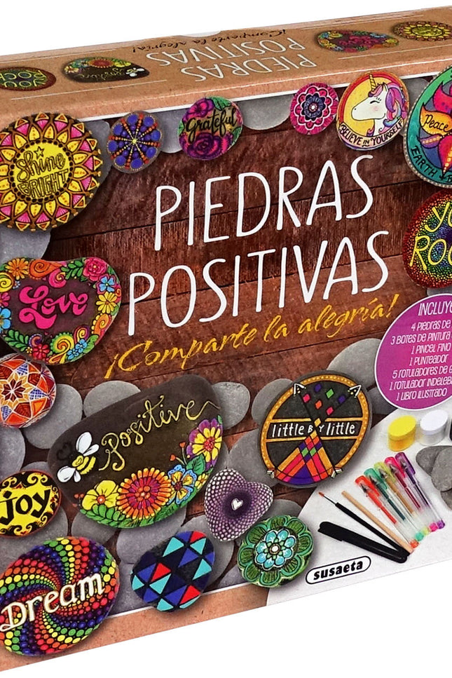 Libro Piedras Positivas: Únete a la extraordinaria artista de los dibujos en piedra Katie Cameron, y ella te mostrará el proceso creativo, además de consejos y trucos, para decorar piedras con mensajes inspiradores. La caja contiene todo lo que necesitas para llevar a cabo tus diseños.
