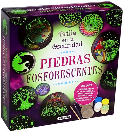 Libro Piedras Fosforescentes: Esta caja contiene todo lo que necesitas para comenzar a pintar sobre piedras. Y tus diseños van a lucir como nunca, porque la pintura fosforescente...