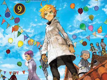 Libro The Promised Neverland 9: CUANDO CREÍAN QUE HABÍAN ENCONTRADO UN REFUGIO SEGURO... Emma ha sido conducida por Lucas hasta la habitación secreta de Goldy Pond y, una vez allí, consigue abrir la cerradura de la puerta que tantísimo tiempo lleva cerrada.
