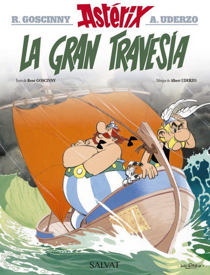 Libro La Gran Travesia: En la aldea no hay pescado y Panorámix lo necesita para hacer la poción mágica. Astérix y Obélix