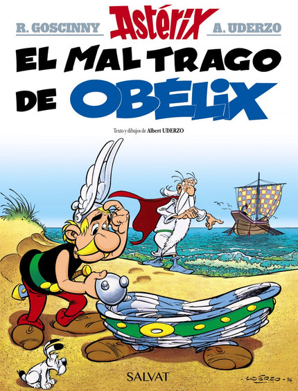 Libro El Mal Trago De Obélix: Desoyendo la prohibición de Panorámix, Obélix bebe poción mágica y se convierte en un niño