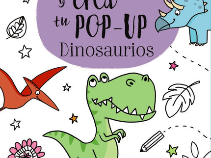 Libro Colorea Y Crea Tu Pop-up De Dinosaurios: Un original libro con divertidas ilustraciones para colorear. Contiene la
