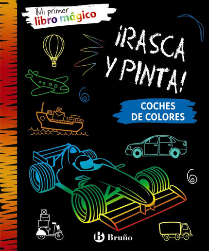 Libro Coches De Colores: íUn libro de dibujo con páginas mágicas! Si pintas en ellas rascándolas con el lápiz de madera, descubrirás los increíbles y brillantes colores que se esconden bajo la superficie de color negro.