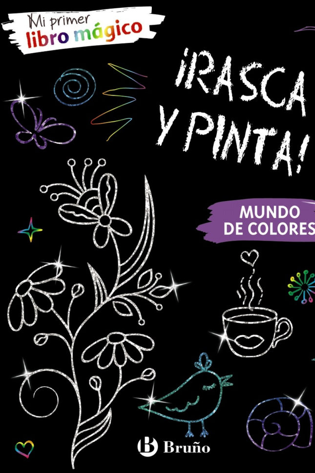 Libro Mundo De Colores: íUn libro de dibujo con páginas mágicas! Si pintas en ellas rascándolas con el lápiz de madera, descubrirás los increíbles y brillantes colores que se esconden bajo la superficie de color negro.