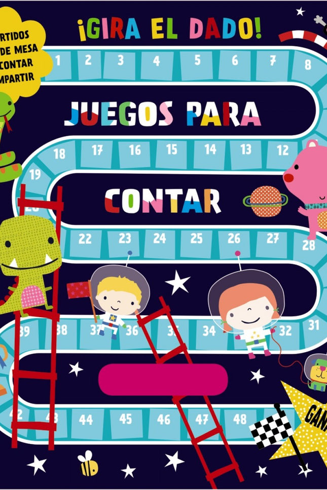 Libro ¡gira El Dado!: Un divertido libro que incluye cinco emocionantes juegos de mesa. Cada doble página es un tablero y lleva 2 dados que se pueden girar y van sujetos al libro, de manera que no pueden perderse.