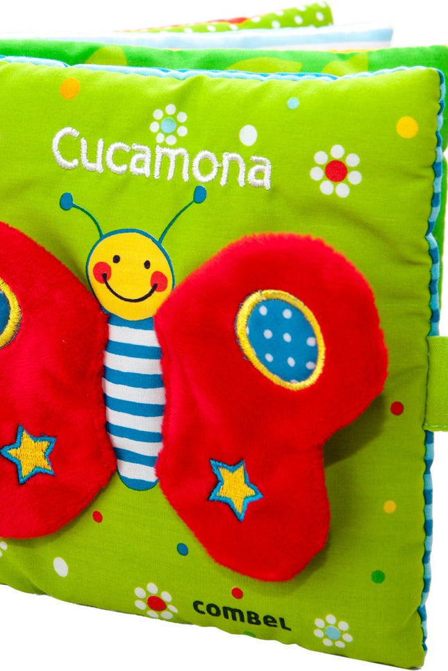 Libro Cucamona: Un libro de tela de formato grande y colores vivos con varias texturas para agarrar, elementos sonoros y
