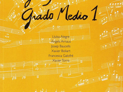 Libro Lenguaje Musical Grado Medio 1: Ritmo: repaso división ternaria-binaria - figuras específicas;cambios de compás (simple-simple;compuesto-compuesto;simple-compuesto);dosillo;acentos asimétricos (hemiolías, etc.). / com-pás:6/8, 9/8, 12/8, 2/2, 3/2, 4/2, 2/8, 3/8 y 4/8.