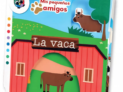 Libro La Vaca: Mira cómo se despliega el libro para revelar un paisaje en el que el animal de madera puede ir por colinas y balas de heno. Todo mientras lees la emocionante historia de tu pequeña amiga la vaca.
