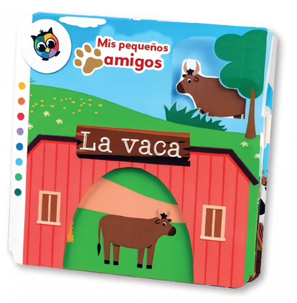 Libro La Vaca: Mira cómo se despliega el libro para revelar un paisaje en el que el animal de madera puede ir por colinas y balas de heno. Todo mientras lees la emocionante historia de tu pequeña amiga la vaca.