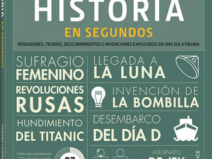 Libro Historia En Segundos: Pensadores, teorías, descubrimientos y conceptos relacionados con historia explicados en una sola página de manera muy clara. ¡Lo comprenderá en segundos!