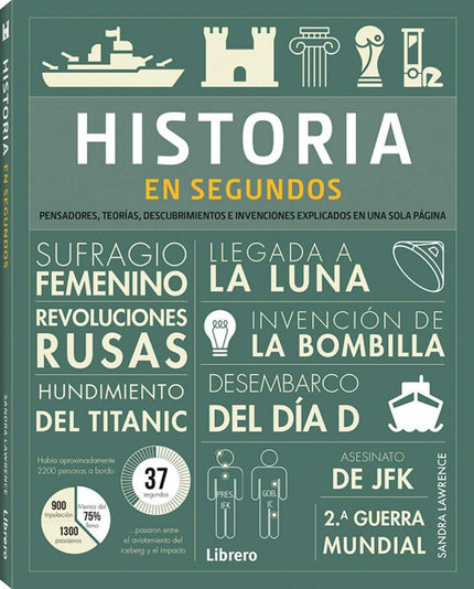Libro Historia En Segundos: Pensadores, teorías, descubrimientos y conceptos relacionados con historia explicados en una sola página de manera muy clara. ¡Lo comprenderá en segundos!