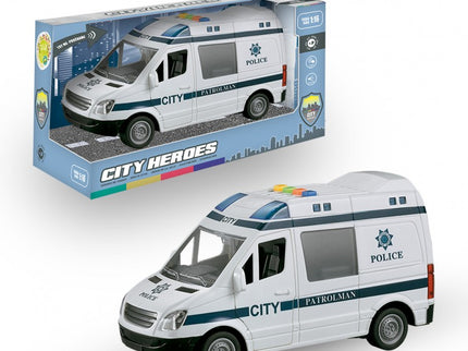 FURGON POLICIA CON LUZ Y SONIDO HEROES DE CIUDAD 1:16