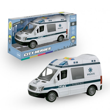 FURGON POLICIA CON LUZ Y SONIDO HEROES DE CIUDAD 1:16