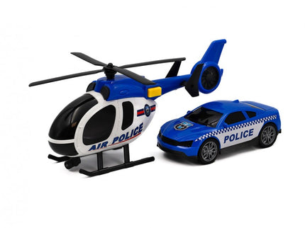 HELICOPTERO + COCHE POLICIA LUZ-SONIDO HEROES DE CIUDAD 1:14