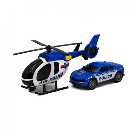 HELICOPTERO + COCHE POLICIA LUZ-SONIDO HEROES DE CIUDAD 1:14