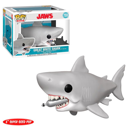 Tiburón Figura Oversized POP! Movies Vinyl Jaws with Diving Tank 15 cm
