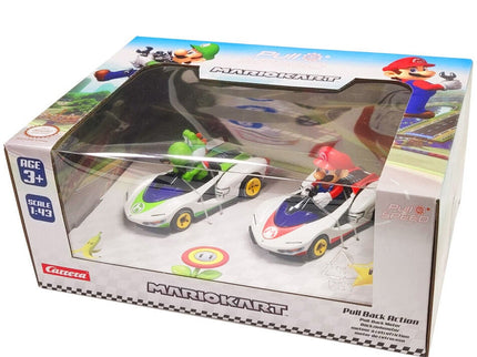 Set 2 coches Pull Speed Mario + Yoshi Mario Kart
