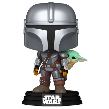 Star Wars: The Mandalorian and Grogu Figura POP! Vinyl Cabezón The Mandalorian with Grogu 9 cm