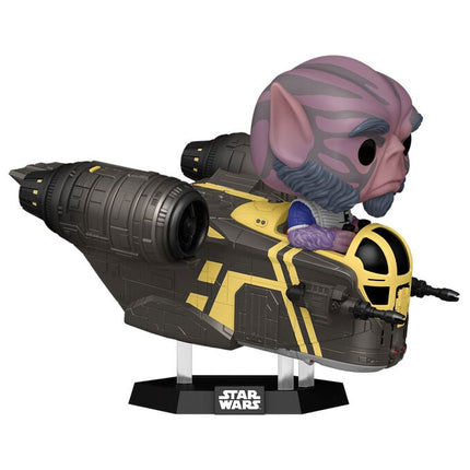 Star Wars: The Mandalorian and Grogu POP! Rides Deluxe Vinyl Cabezón Zeb Orrelios in the Razor Crest 9 cm
