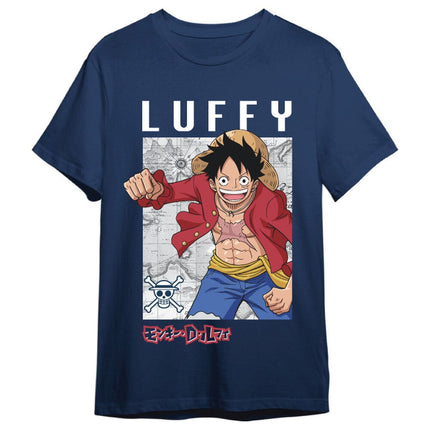 One Piece Camiseta Monkey D. Luffy Mapa Denim Talla L