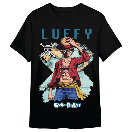 One Piece Camiseta Monkey D. Luffy Mapa Negro Talla M