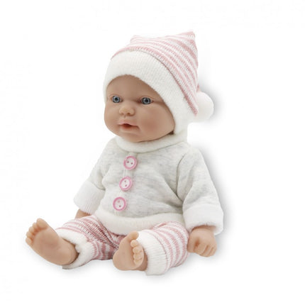 MUÑECA 26CM CONJUNTO PANTALON GRIS Y RAYAS ROSAS T01065