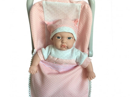 MUÑECA 30 CM EN SAQUITO ROSA DE BEBE C/12 SONIDOS DIF