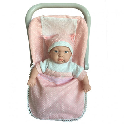 MUÑECA 30 CM EN SAQUITO ROSA DE BEBE C/12 SONIDOS DIF