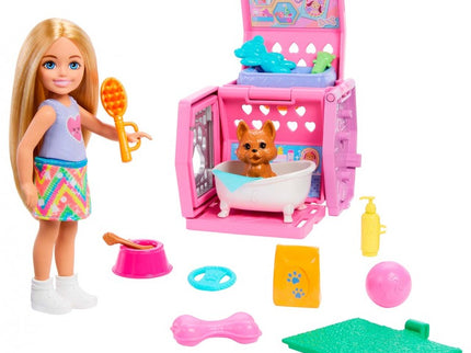 MUÑECA BARBIE CHELSEA CON PERRO Y TRANSPORTIN JDF89 MATTEL